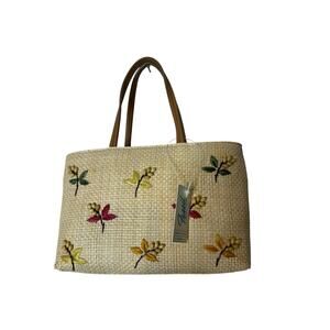 Fossil‎ Natural Straw Embroidered Wildflower Purse Handbag New y2k crossbody
